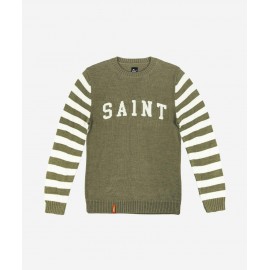 SA1NT Retro Knit Crew – Olive Stripe