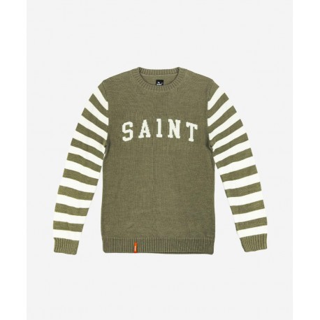 SA1NT Retro Knit Crew – Olive Stripe